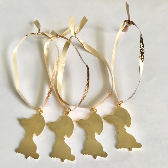 Vintage Snoopy Christmas Tree Ornaments Gold Tone Metal Set of 4 Dog Peanuts - Picture 7 of 9